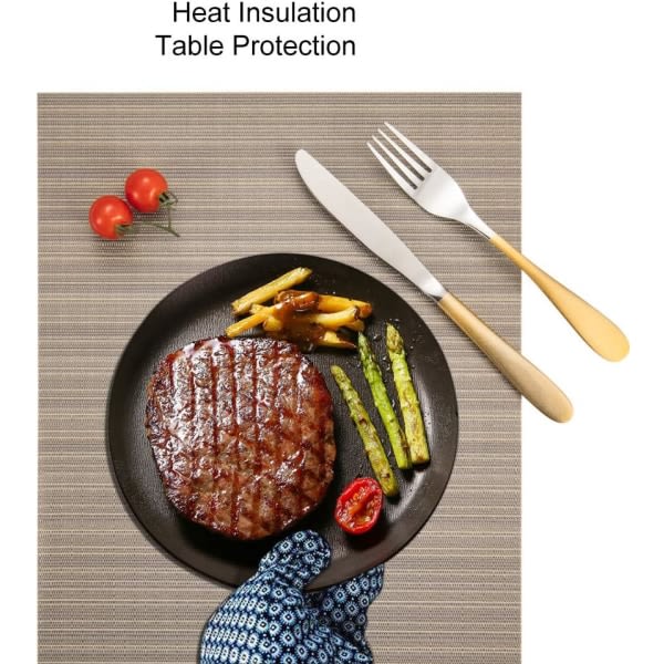 Sett med 6 bordstabletter, vävda tvättbara bordstabletter for kök eller matbord Värmebeständig halkfri gjord av vinyl (30x45cm) (Ljusgrå)