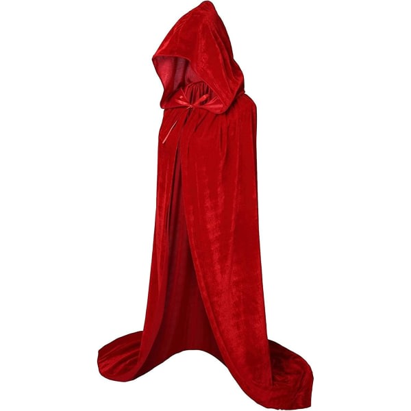 Hooded Cloak Cape Halloween Cosplay Full Längd Lång Sammet För Män Kvinnor Vuxen