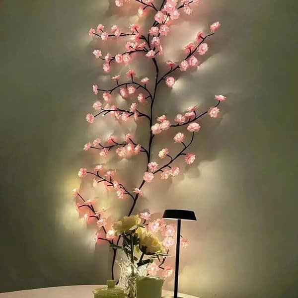 String lights, USB LED Flower Garland 1.6 m – 72 warm white lights, with remote control - IP44 waterproof