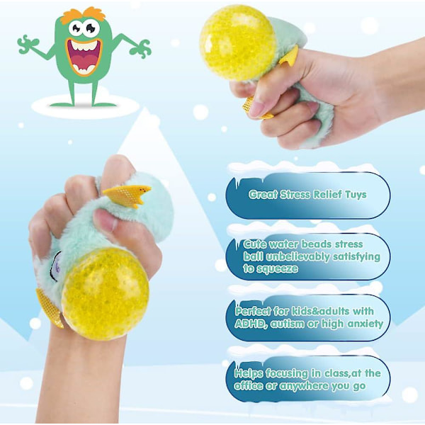 Stressbold (Lille Blå Monster), Stressbold Squishy Stresslegetøj, Lindrer Stress i Håndled, Hånd og Fingre for Børn og Voksne
