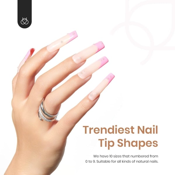 Beetles Gel Nail Kit Gel Nail Tips, 500 stk forformede lange firkantede gelétips Clear Press