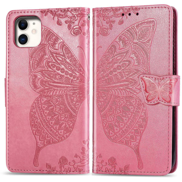 Kompatibel med iPhone 11 Deksel Flip Cover Preget Sommerfugl Myk Tpu Støtsikker Shell Slim - Rosa null none
