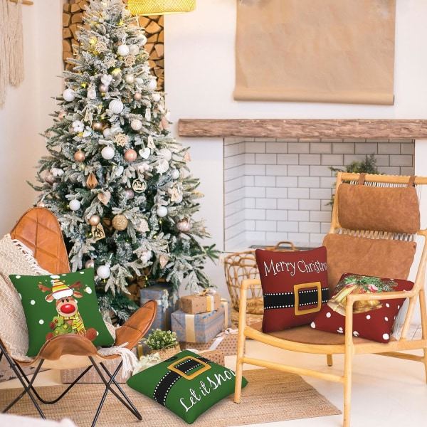 Överdrag 45,72 x 45,72 cm Röd Juldekoration Inomhus heminredning Överdrag 4 delar set för soffa