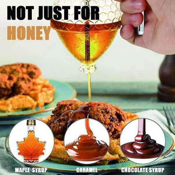 Honungsdispenser, dropfri sirapsbeholder med stativ, vakker honungskakeformad honungsuka, sirap Su