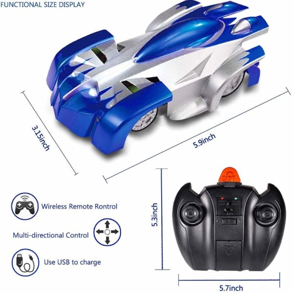 RC-bilar för barn - Väggklättring, dubbelläge, 360° roterande stunts, uppladdningsbara höghastighetsleksaksfordon med strålkastare