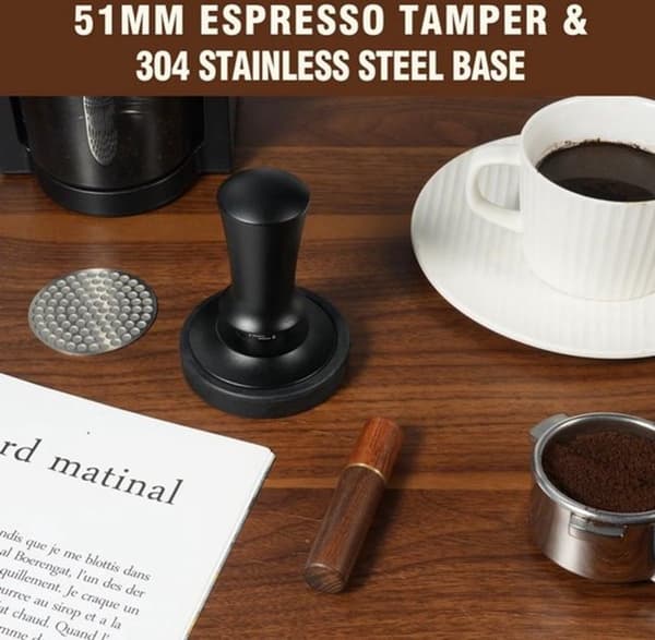 Kaffe- og espressostamper - ø 51 mm - Stamper for pressing av malt kaffe - Pressing av malt kaffe - Laget av rustfritt stål - Kaffedispenser ...