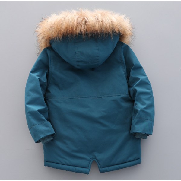Pojkar Vinterjackor Dunjacka Huvad Dunjacka Parka Vindtät Överrock Marinblå 120cm