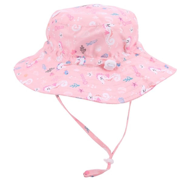 Snabbtorkande Bucket Hat Unisex Baby Boy Girl Outdoor Justerbar Beach Cap Bucket Hat pinkki merihevonen S*46-50