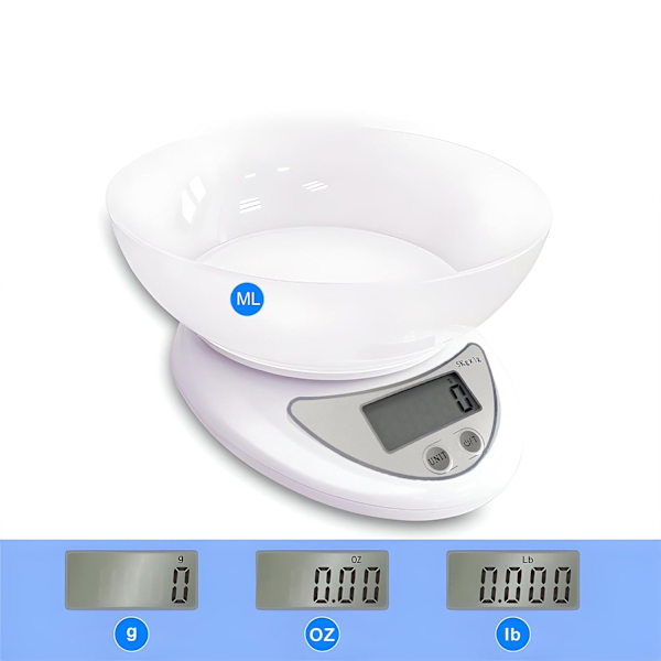 High-Precision Electronic Kitchen Scale, 5 kg Load Capacity, 800 ml Bowl Capacity, 5 Units and Tare Function