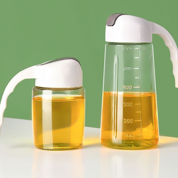 Klar olivolja dispenserflaska med droppfri pip och halkfri handtagsflaska för köksmatlagningsprylar