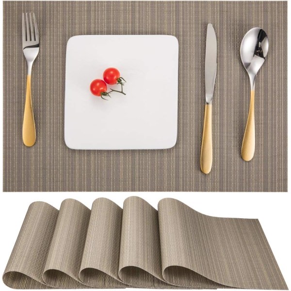 Set med 6 bordstabletter, vävda tvättbara bordstabletter för kök eller matbord Värmebeständig halkfri gjord av vinyl (30x45cm) (Ljusgrå)