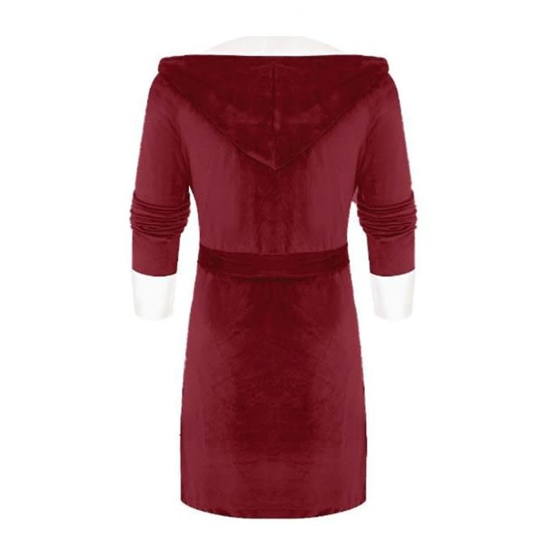 Kvinnors Sherpa Fleece Morgonrock Mjuk Morgonrock Huva Fluffig Handduks Badrock Röd Red