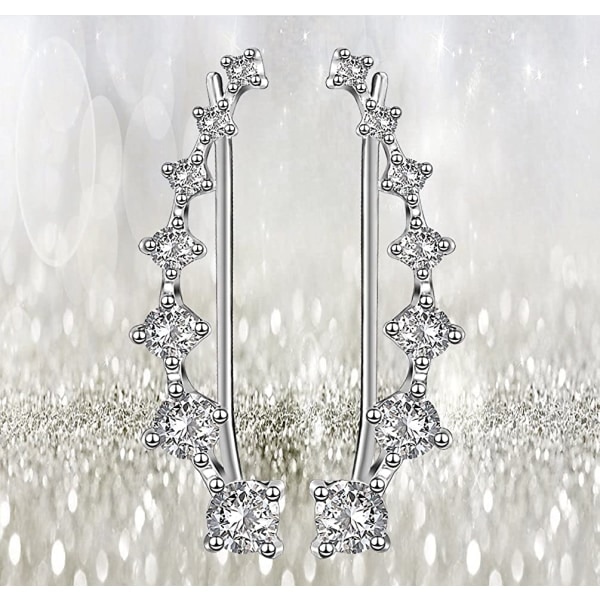 7 Krystaller Øreringe Hoop Climber S925 Sterling Sølv Øreringe Hypoallergene Øreringe