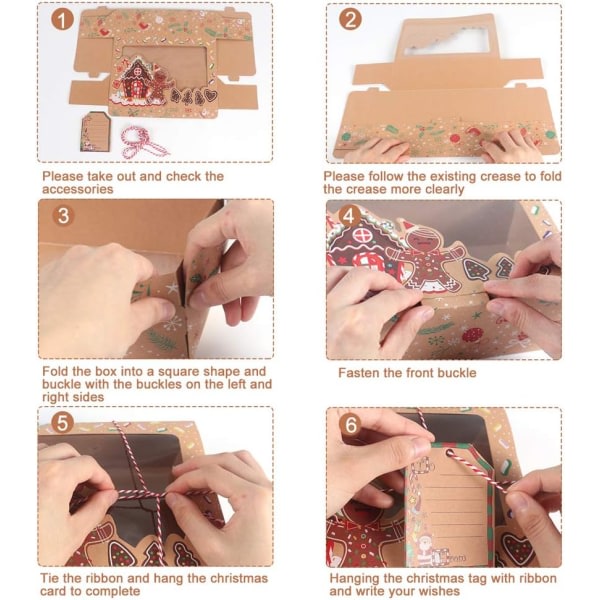 CDQ 12 stykker DIY Christmas Kraft Paper Cookie Present Box med Clear Window Christmas