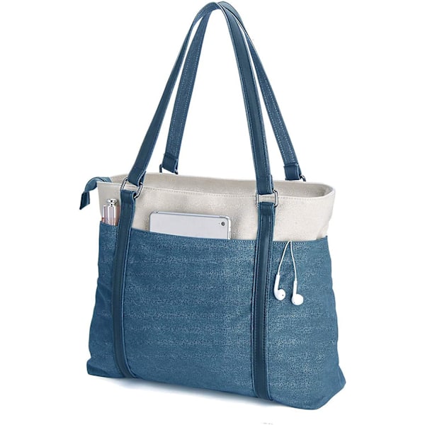 Verktygsväska Dam Laptop Tote Väska För Arbete Lätt Canvas med Sömmar 15,6 Tum Handväska