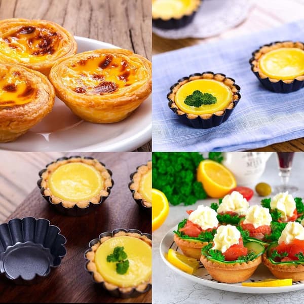 12-pakning mini terteformer 6,5 cm non-stick karbonstål egge-terteformer gjenbrukbare bakekopper for quiche ostekake cupcake pudding, svart