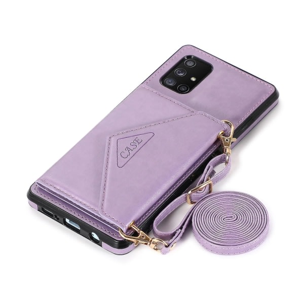 Samsung Galaxy A51 4g case med korthållare, stativ, rem för kvinnor Crossbody- case Pu- cover lila