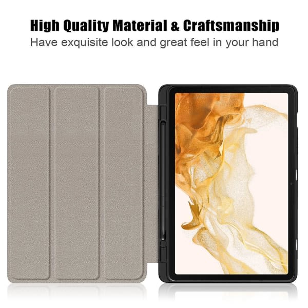 För Samsung Galaxy Tab S8 Sm-x700/x706 Cloth Texture Pu Läder Trifold Stand Case Pennhållare Cover - Svart Rose Gold