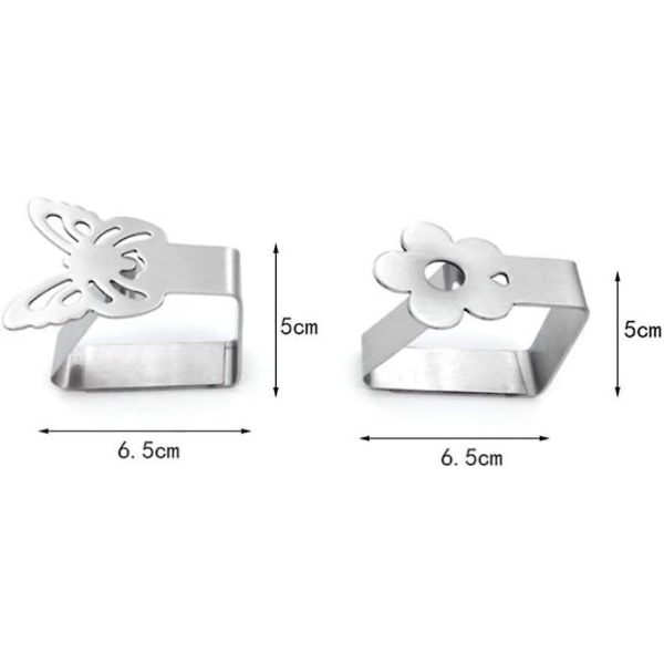 Set med 4 fjärilsformade dukklämmor i rostfritt stål för bordsduk, rostskyddande stål, silver 2,6,5 * 5 cm