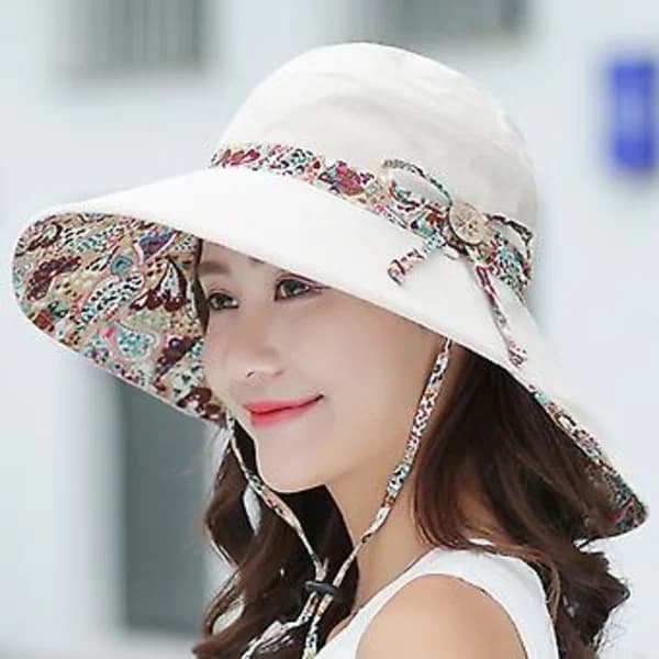 Large Women's Sun Hat with Wide Brim, Summer Beach, Floppy, Foldable Cap (Beige)