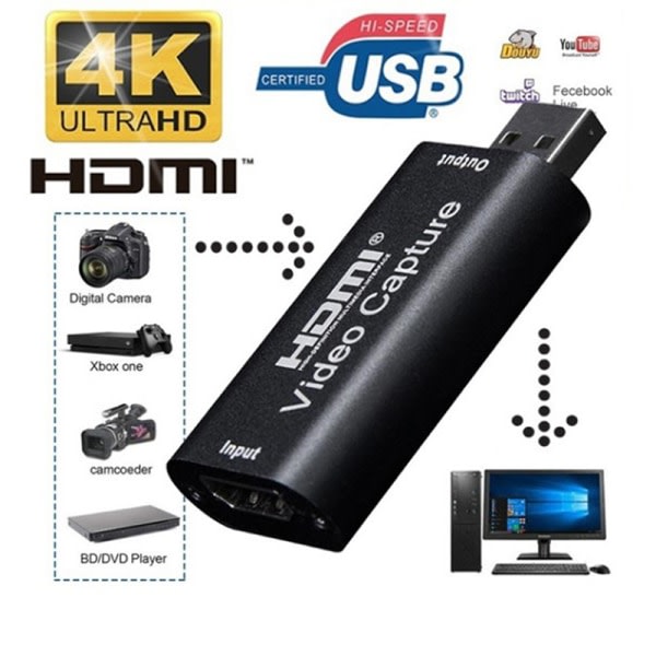 Video Capture Cards o Capture Adapter HDMI til USB 3.0 Definitio Black One Size