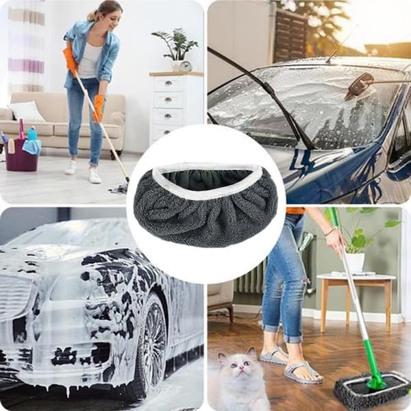 Genanvendelige moppepuder kompatible med Swiffer, 5-pak vaskbare 100% bomuld våd/tør moppe-refiller til træ-, flise- og laminatgulve, grå