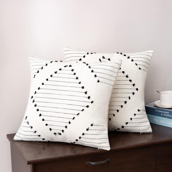 Set med 2 kuddfodral 45x45cm, bohemisk dekorativ kudde modern vävd fyrkantig örngott för soffa sovrum vardagsrum, svart och vitt