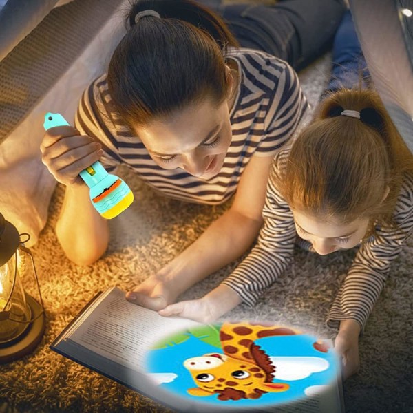 Taschenlampe Kinder Projektor,2 PCS Diaprojektor Taschenlampe,Kinderprojektoren med 96 bilder,2 blå