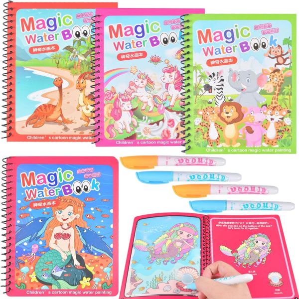 CDQ 4 delar magic vattenteckningsbok med penna, vattenmålarbok, magic vattenbok, ritutbildning