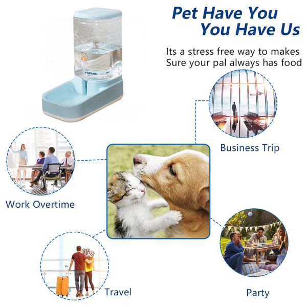 CDQ Automatisk hund och katt Gravity mat- och set med Sky Blue 3.8L Drink Waterfall