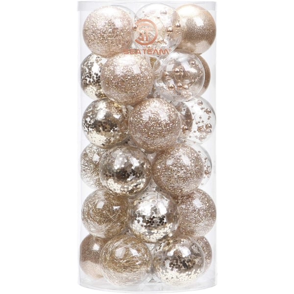 Heyone 60 mm/2,36\" splittringssäkra genomskinliga julkulor i plast Dekorativa julkulor Set med fyllda (30 räkningar, champagne)