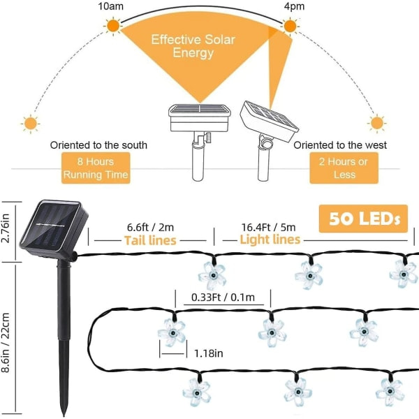 Solcells ljusslinga körsbärsblomma 7m 50 LED 8 lägen Vattentät Flerfärgad [energiklass A+++]