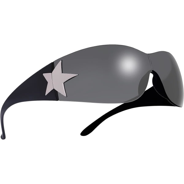Y2K Solglasögon för Kvinnor Män, Trendiga Shield Wrap Around Solglasögon Överdimensionerade mode Ramlösa Solglasögon