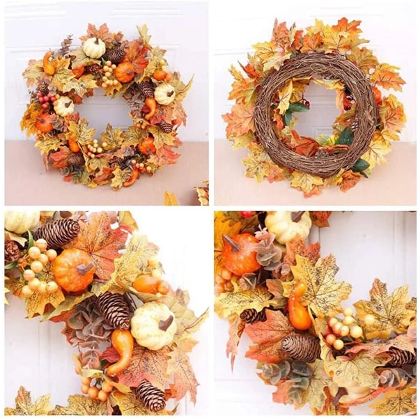50 cm Faux Autumn Wreath - Lönnlövsdörrkrans med pumpabärsklockor (dekoration)