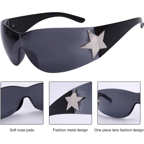 Y2K Solglasögon för Kvinnor Män, Trendiga Shield Wrap Around Solglasögon Överdimensionerade mode Ramlösa Solglasögon