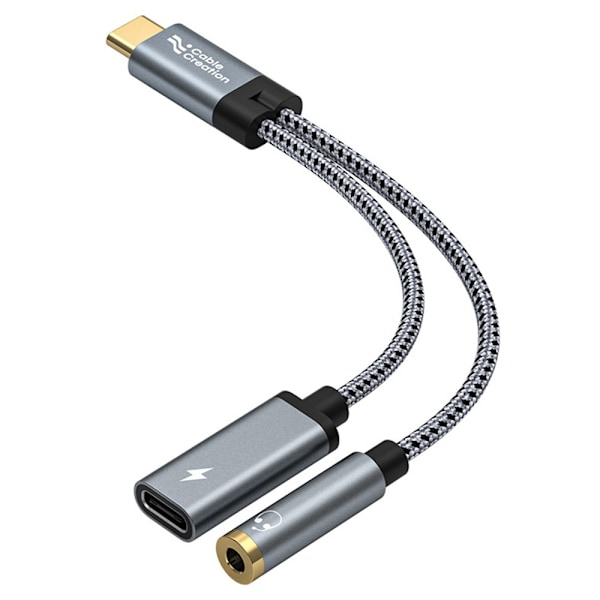 CableCreation 60W PD 2-i-1 USB-C til USB-C/AUX Adapter Grå
