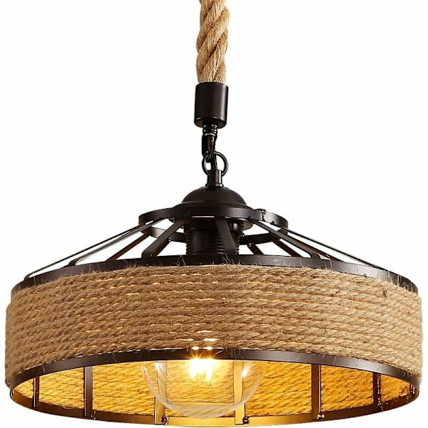 Hamprep Lysekrone, Retro Svart Metall Pendellampe, Landlig Hengende Lysekrone, Industriell Pendellampe E27 Lampe (Eksklusive lyskilde)