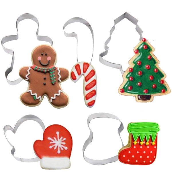 5 stk Julekake Cookie Cutter Pepparkakstråd Form Xmas Sølv