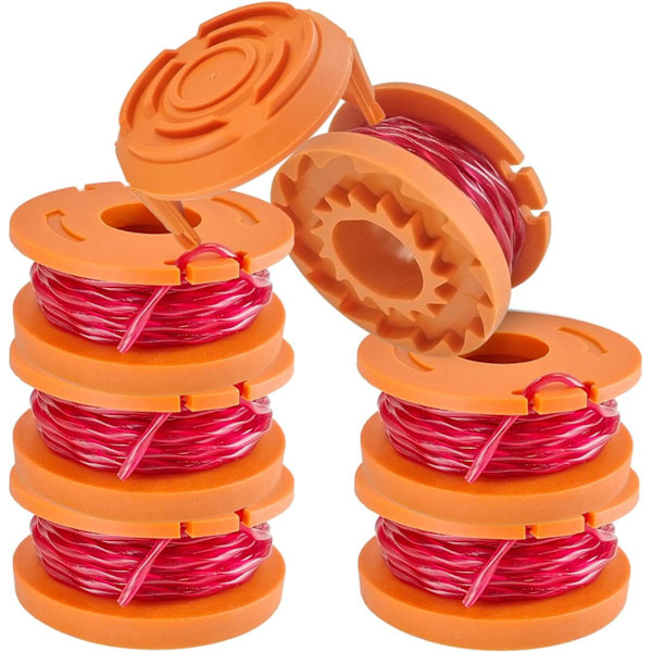 Set med 6 trimmerspolar för Worx WA0004.1/WA0010, kompatibel med Worx WG154 WG163 (6 spolar + 1 lock)