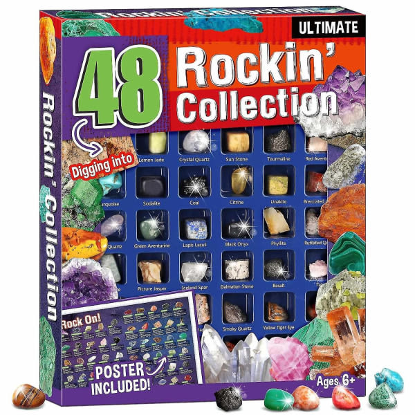 48 ST Naturkristallsten sten & mineral set för barn Geologi Gem Kit STEM Science Educa szq