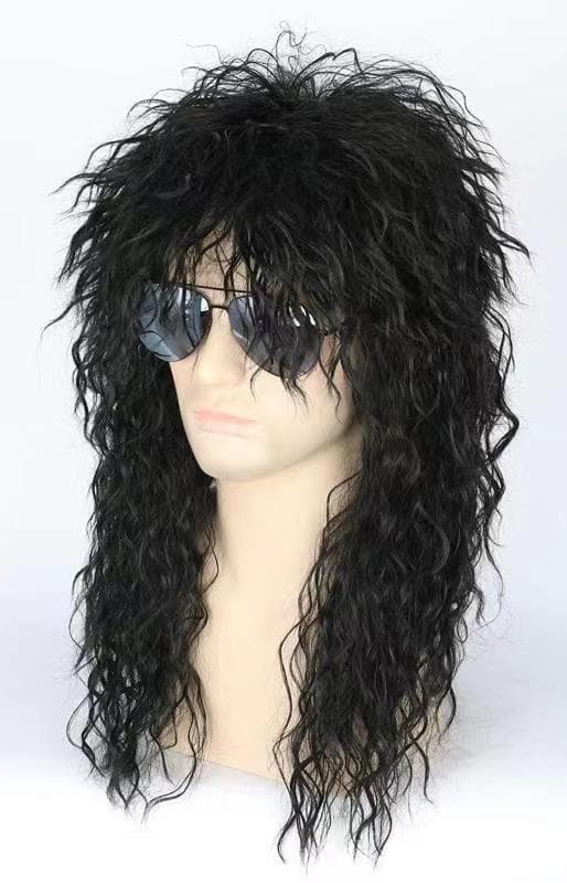 Sort top herre 80'er-multe paryk rocker punk popstjerne paryk sort_tfrf