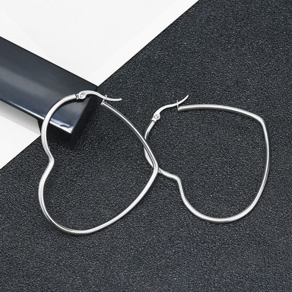 Hjerte Ring Øreringe Dame Charm Store Øreringe Rustfrit Stål 40mm 40mm