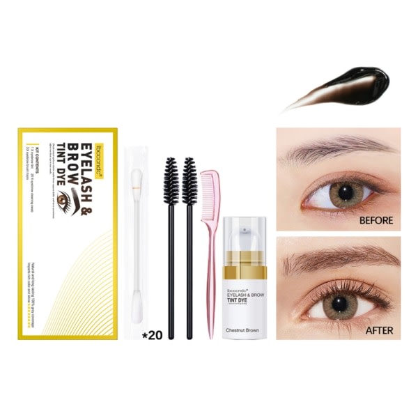 Lash & Brow Color Kit, Professionell semi-permanent 2-IN-1 Ögonfrans & ögonbrynsfärg Kit Långvarig för salong och hemmabruk Brun