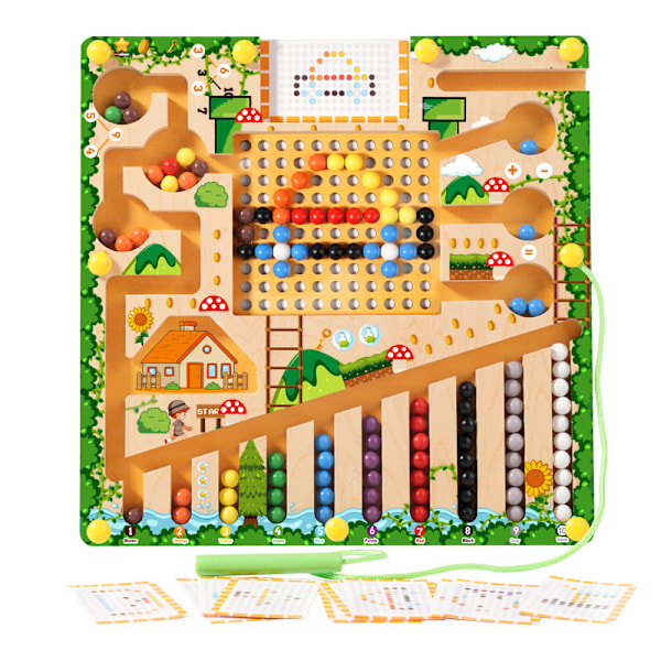 Magneettinen labyrintti 4 in 1 - Montessori magneettitaulu magneettisella väri- ja numerolabyrintilla, opettavainen lelu hienomotorisille taidoille