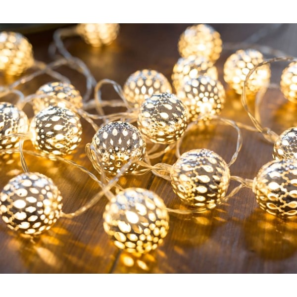 Marockanska LED-slynge - 5M total længde 30 varma vita lysdioder | Ljus krans | Marockansk orientalisk stil Silverboll