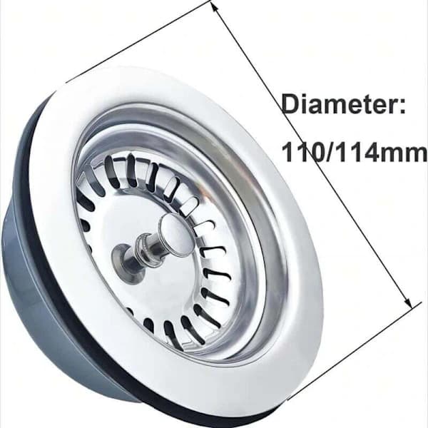 Rustfrit stålvask afløb med si 114 mm 1½ tomme uden overløb, kompatibel med rustfrit stål og ABS