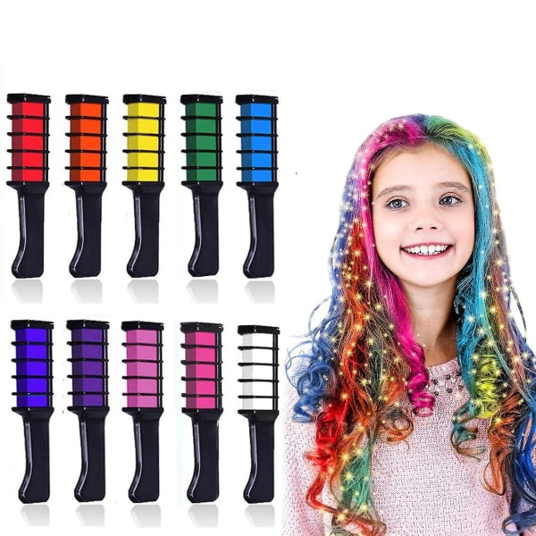 10 farger hårkrita for flickor Barnpresent, midlertidig lys hårfarge for flickor og pojkar alder 4 5 6 7 8 9 10+, vaskebar