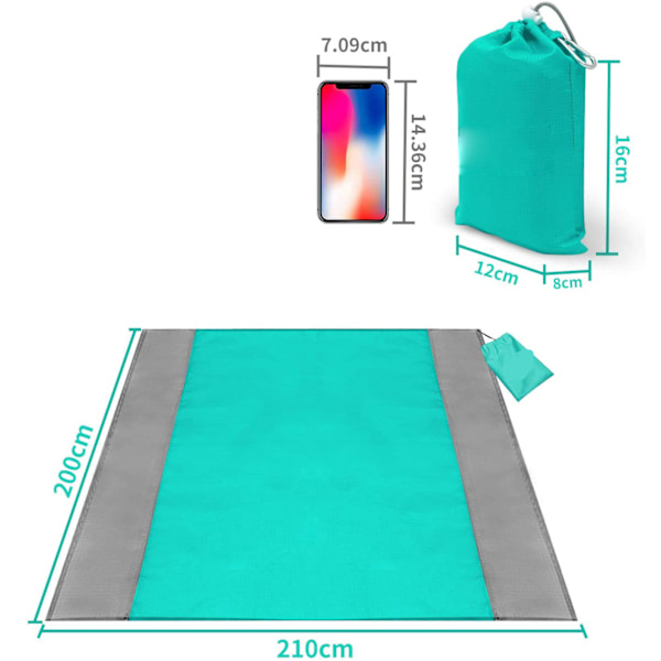 Rantapyyhe Ei Hiekkaa 210 x 200 cm, Piknikviltti Vedenpitävä Rantapyyhe Rantapyyhe Suuri 4 Kiinnikkeellä - Hiekkaa Läpäisevä Rantapyyhe