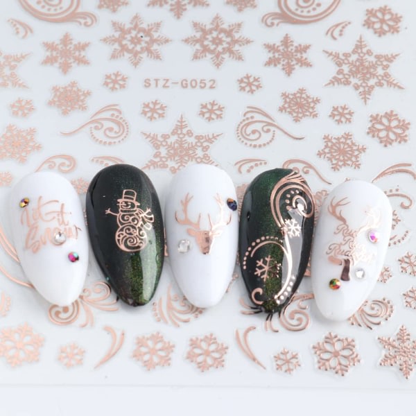 9 ark Jul Nail Art Stickers Dekaler Självhäftande Pegatinas Uñas Navidad Rose Gold Vinter Semester Xmas Snowflake Nail