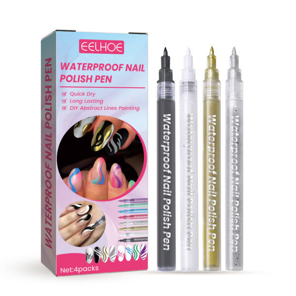 Nagelpenna Nail Art Graffiti Pen Liner Nail Point Snabbtorkande målningspenna för nail art manikyrverktyg grå guld och silver